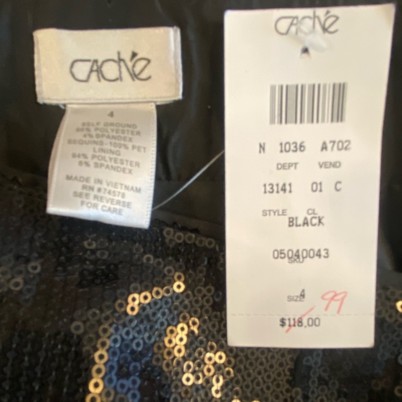 Caché black sequin NWT skirt size 4 with zipper - Picture 5 of 8